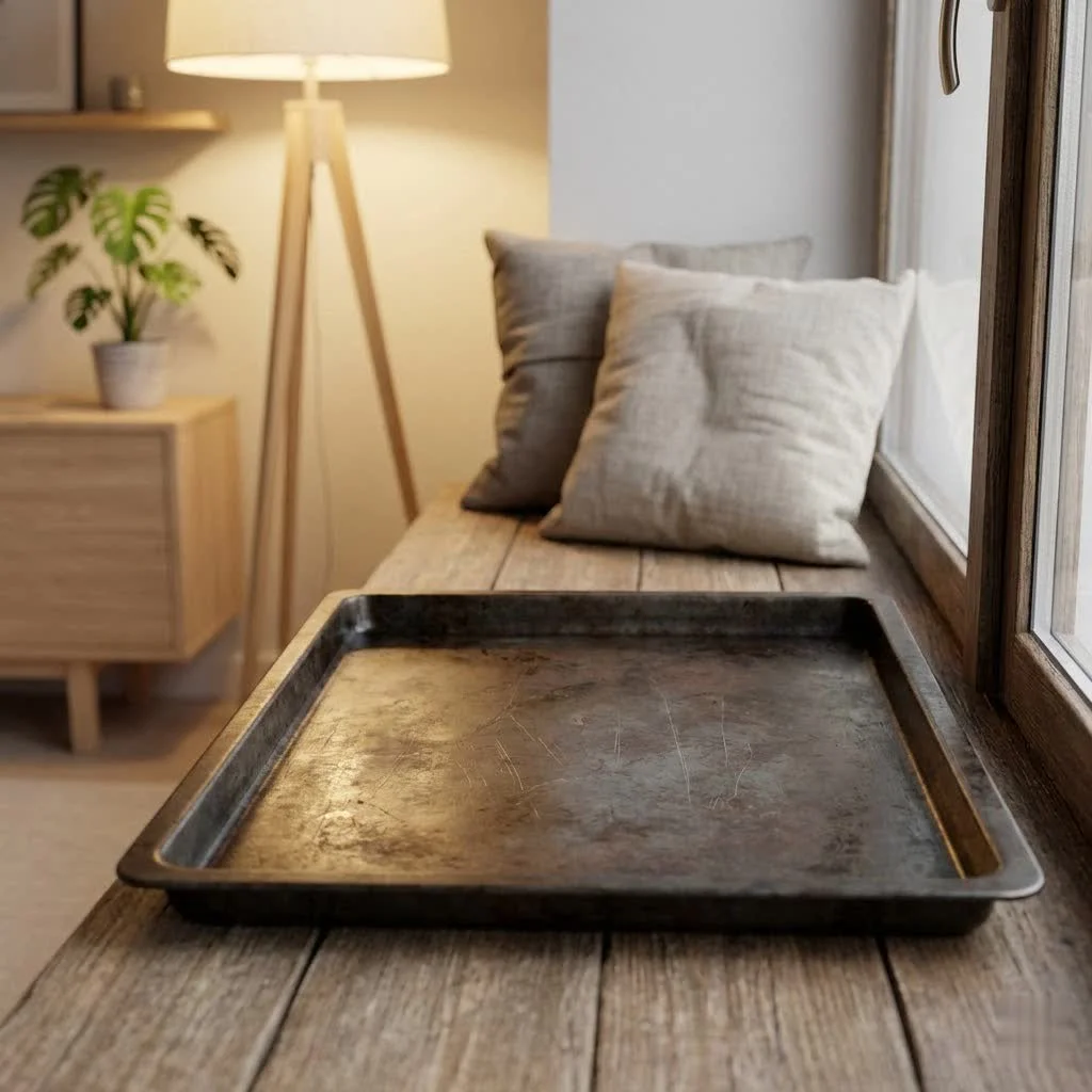 Perforated baking tray with small holes for airflow